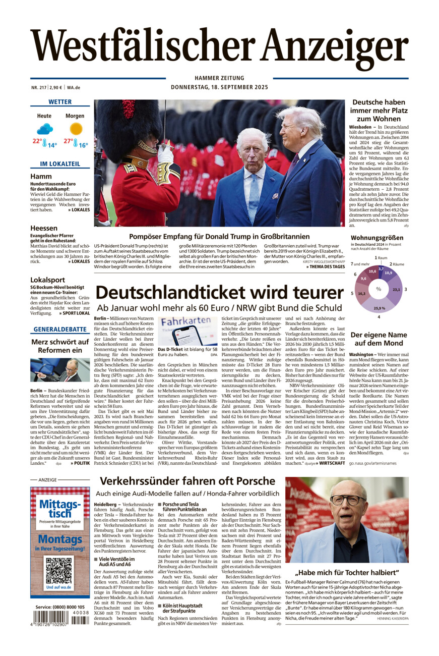 Westfälischer Anzeiger Hamm vom Donnerstag, 18.09.2025
