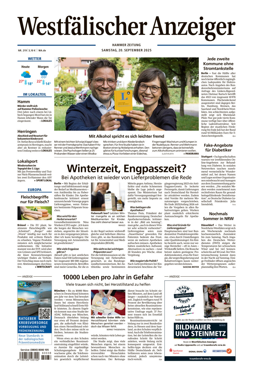 Westfälischer Anzeiger Hamm vom Samstag, 20.09.2025