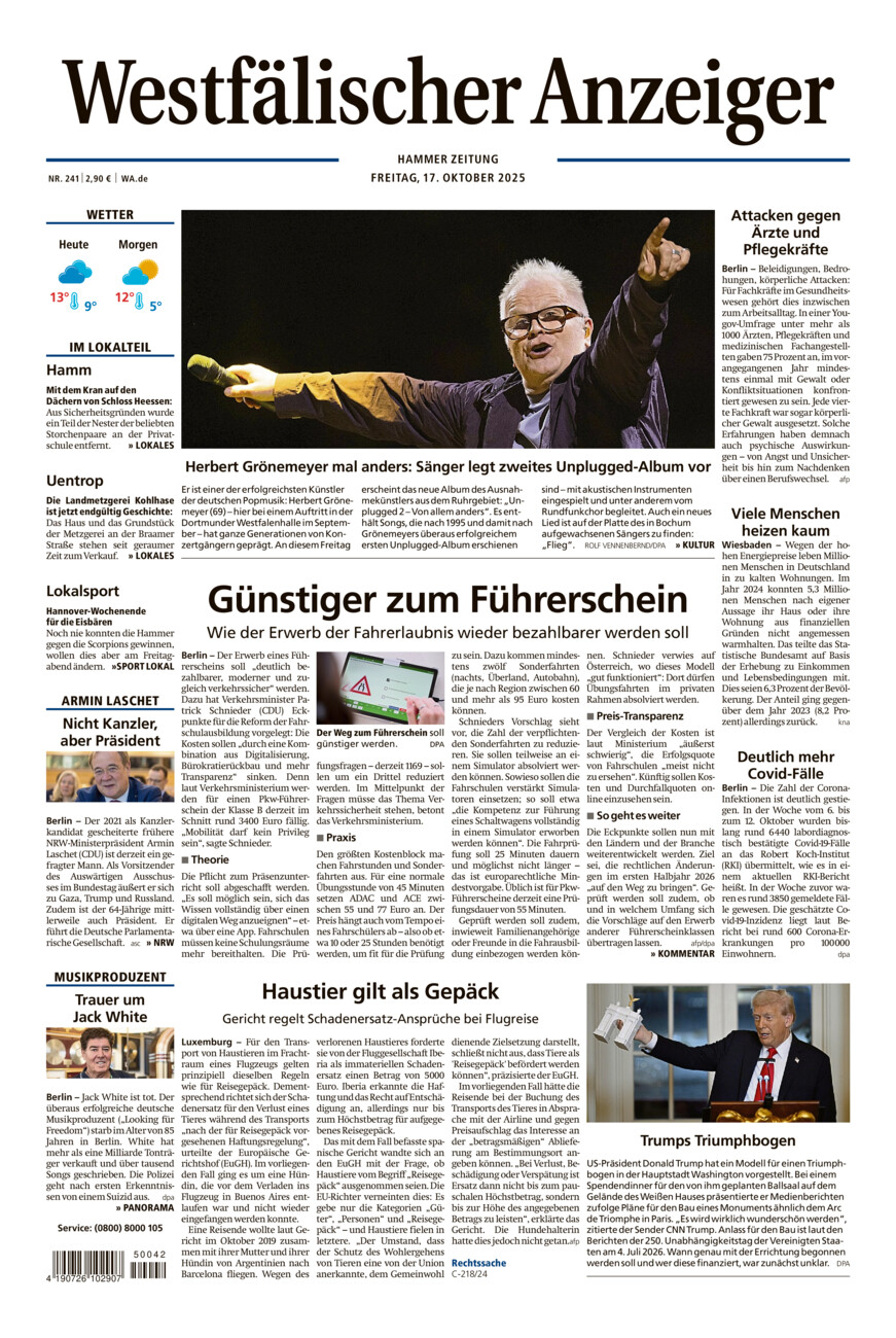 Westfälischer Anzeiger Hamm vom Freitag, 17.10.2025