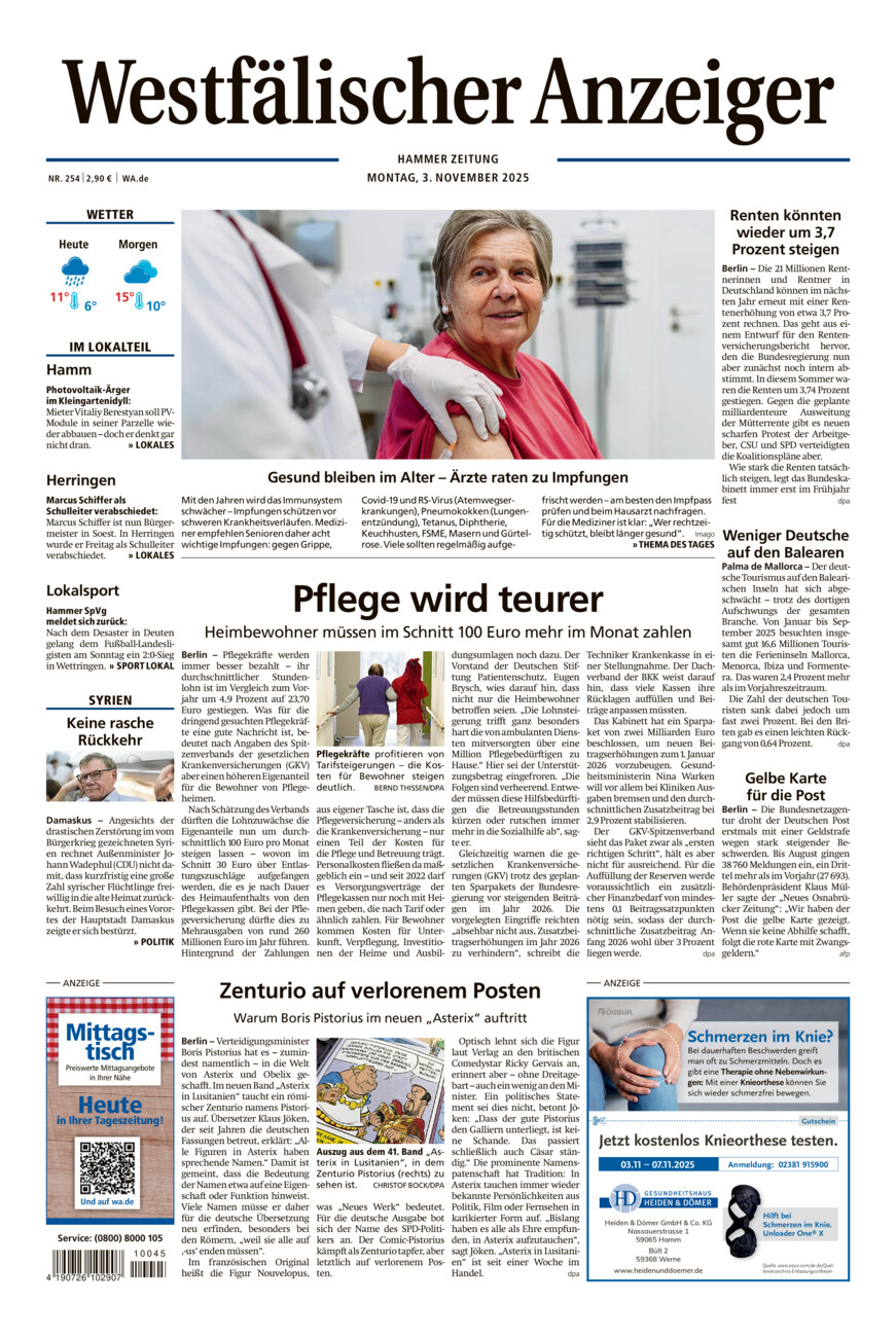 Westfälischer Anzeiger Hamm vom Montag, 03.11.2025