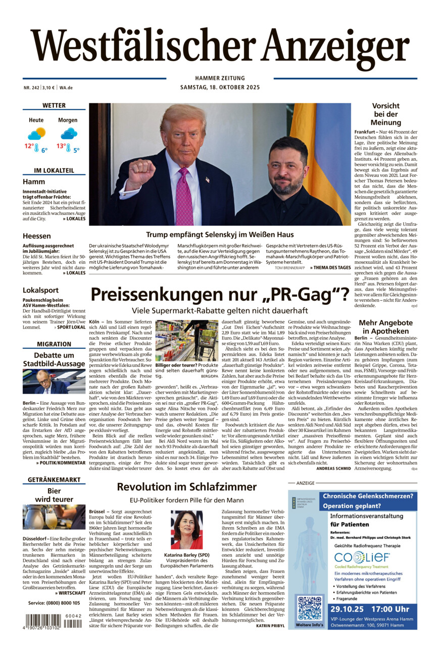 Westfälischer Anzeiger Hamm vom Samstag, 18.10.2025
