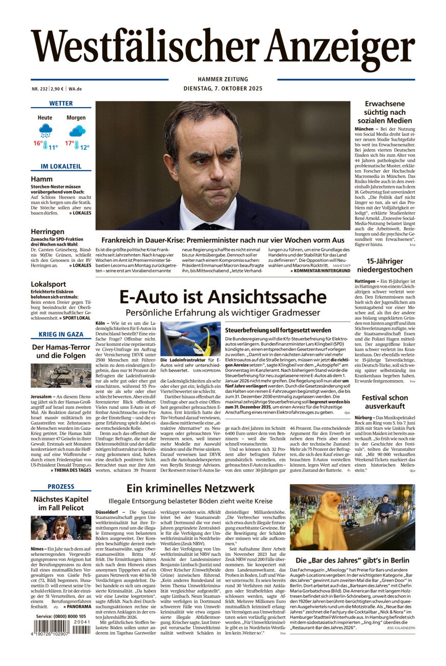 Westfälischer Anzeiger Hamm vom Dienstag, 07.10.2025