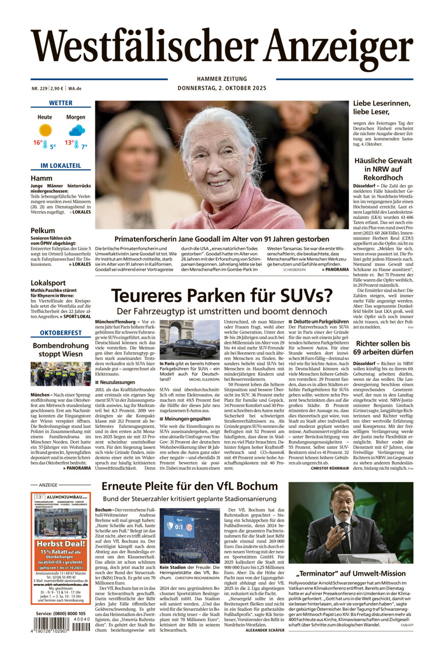 Westfälischer Anzeiger Hamm vom Donnerstag, 02.10.2025