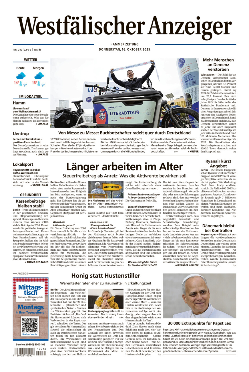 Westfälischer Anzeiger Hamm vom Donnerstag, 16.10.2025