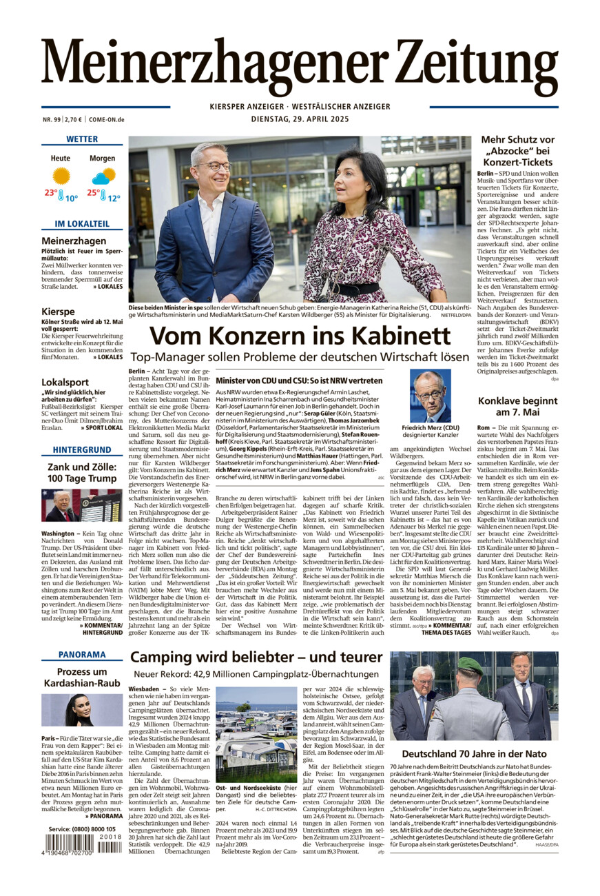 Meinerzhagener Zeitung vom Dienstag, 29.04.2025