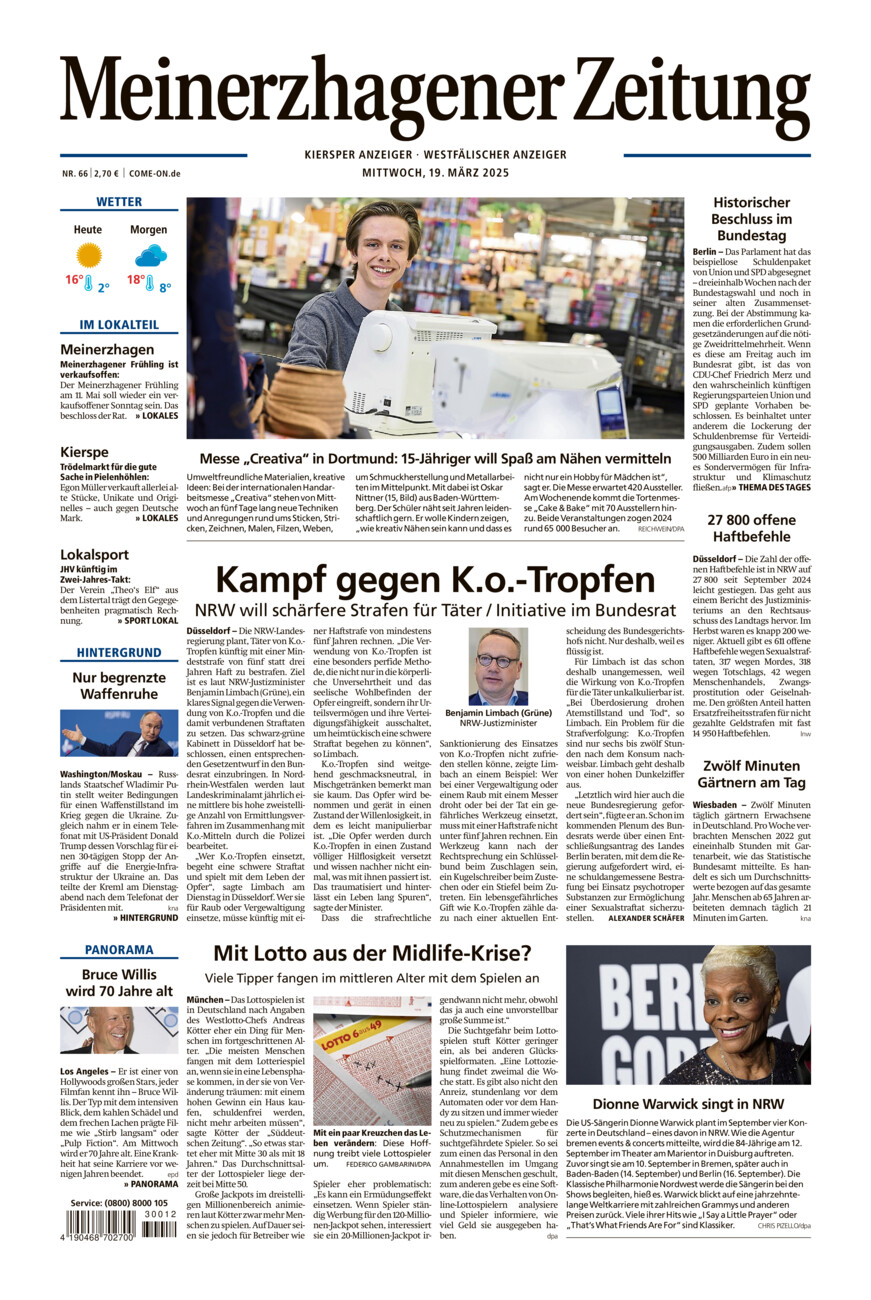 Meinerzhagener Zeitung vom Mittwoch, 19.03.2025