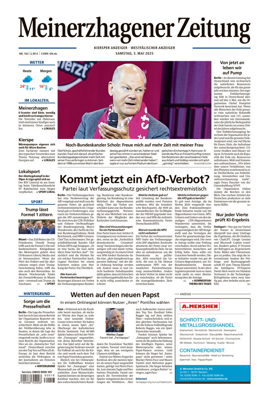 Meinerzhagener Zeitung vom Samstag, 03.05.2025
