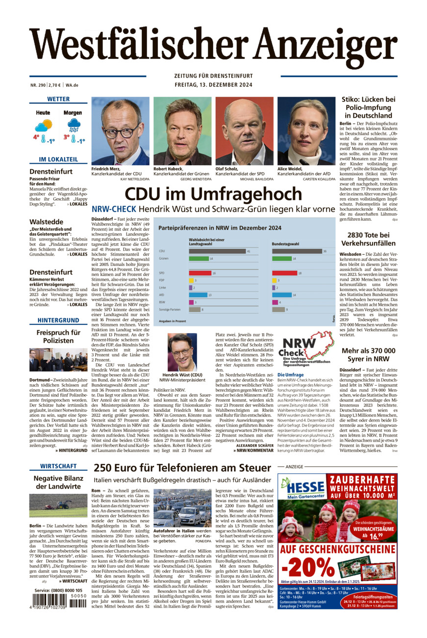 Westfälischer Anzeiger Drensteinfurt vom Freitag, 13.12.2024