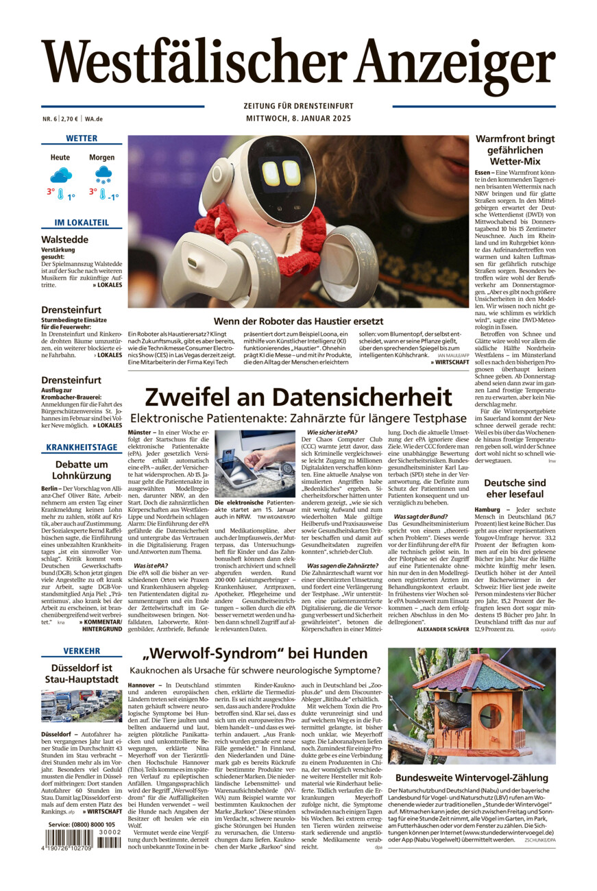 Westfälischer Anzeiger Drensteinfurt vom Mittwoch, 08.01.2025