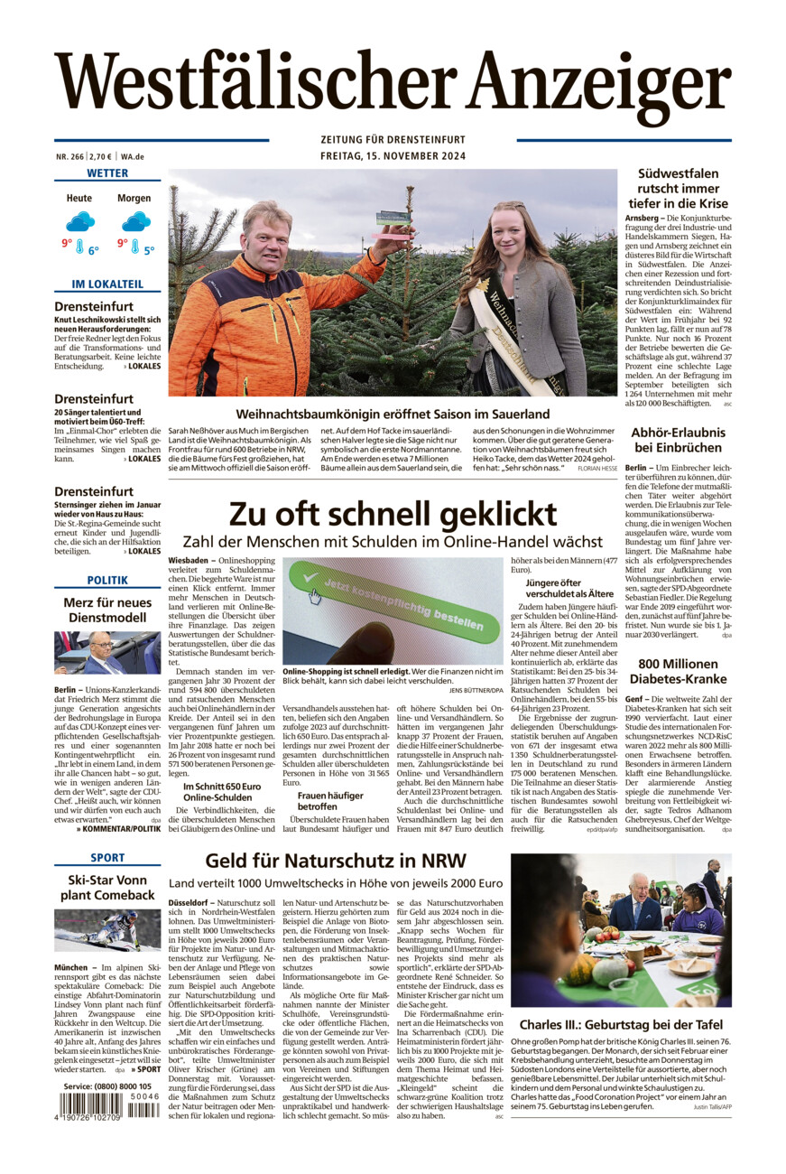 Westfälischer Anzeiger Drensteinfurt vom Freitag, 15.11.2024