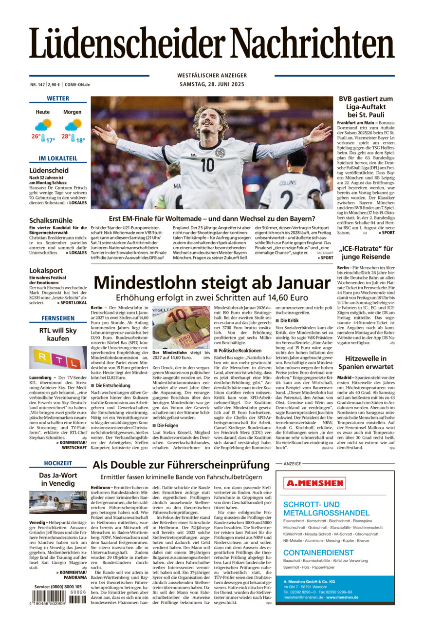 Lüdenscheider Nachrichten vom Samstag, 28.06.2025