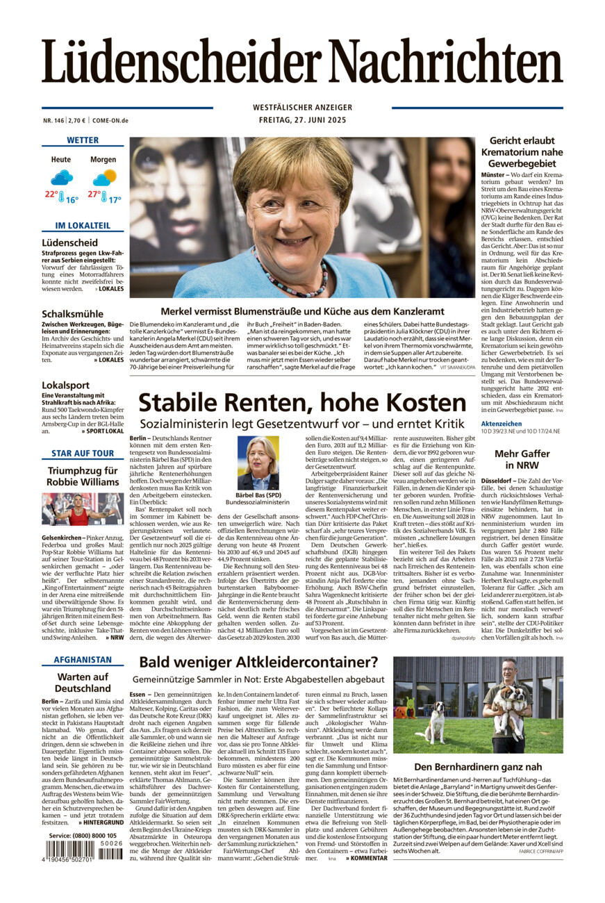 Lüdenscheider Nachrichten vom Freitag, 27.06.2025