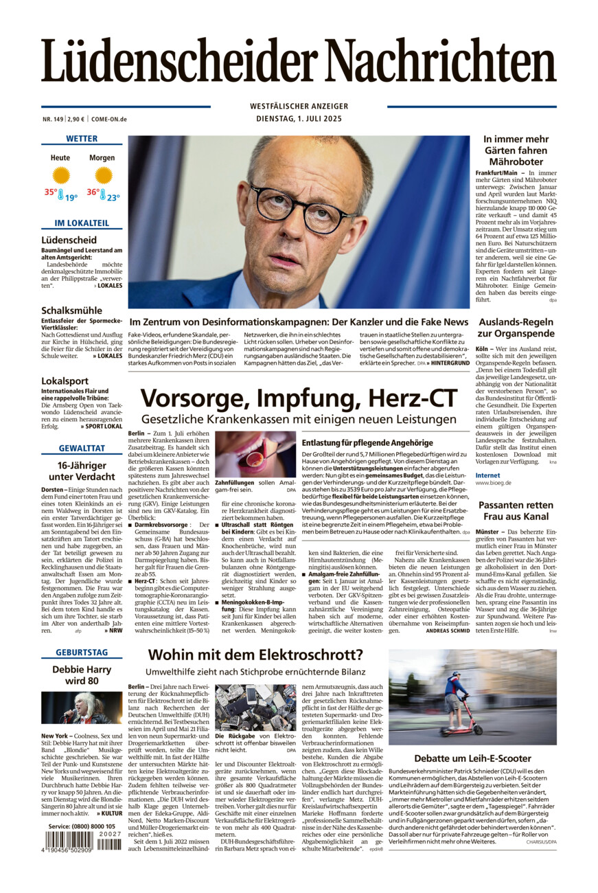 Lüdenscheider Nachrichten vom Dienstag, 01.07.2025