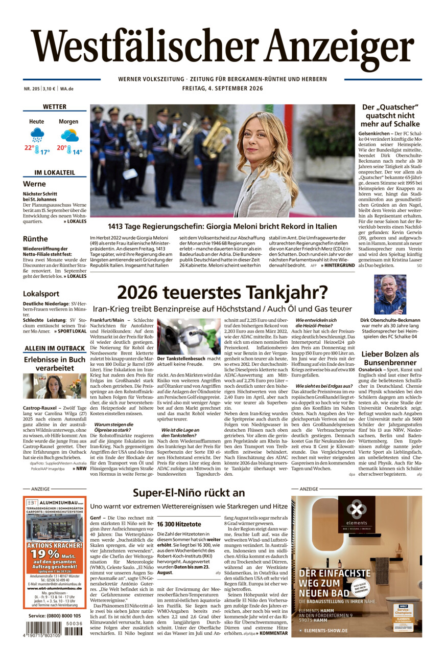 Westfälischer Anzeiger Werne vom Freitag, 04.09.2026
