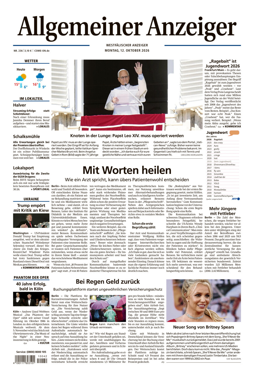 Allgemeiner Anzeiger vom Montag, 12.10.2026