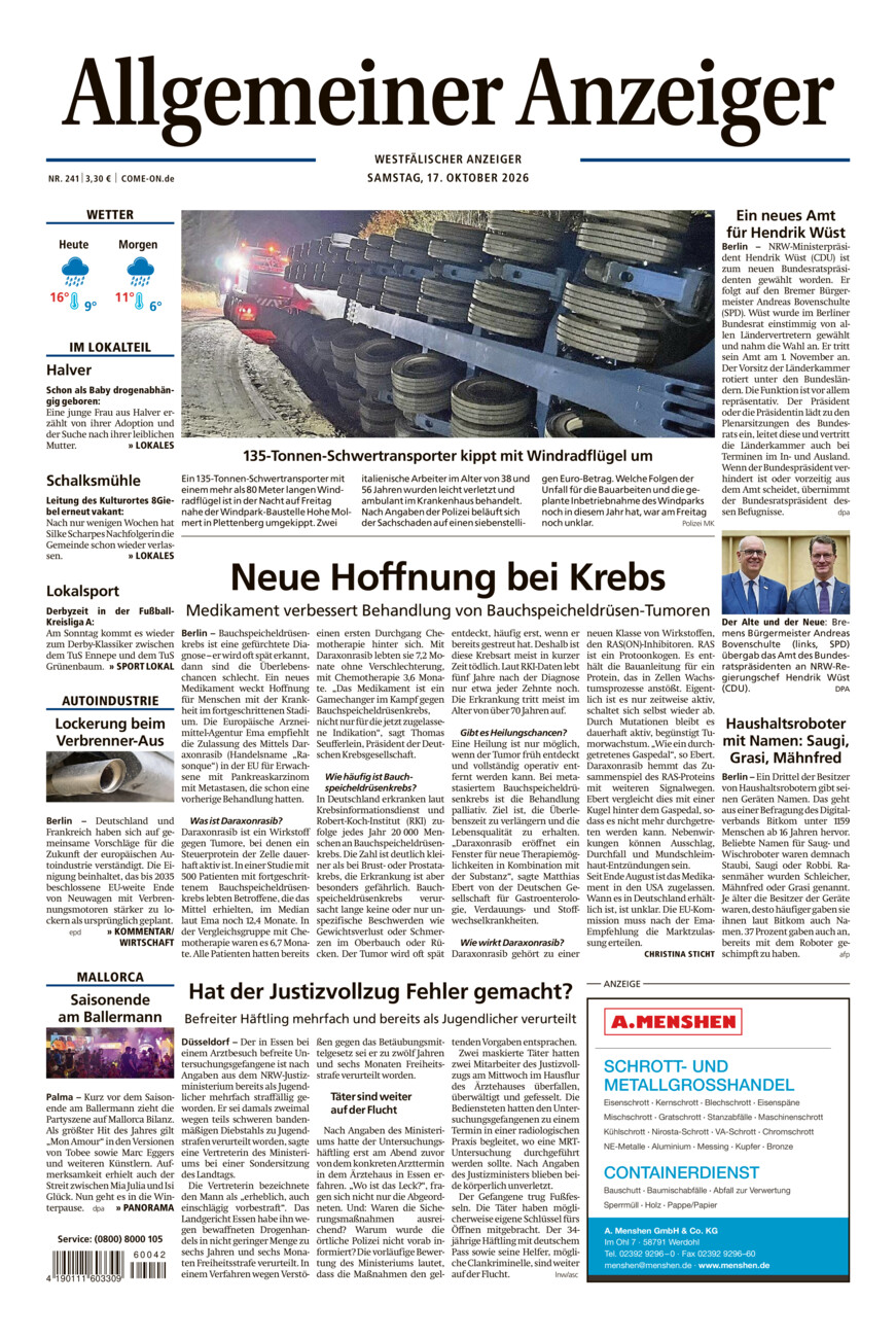 Allgemeiner Anzeiger vom Samstag, 17.10.2026