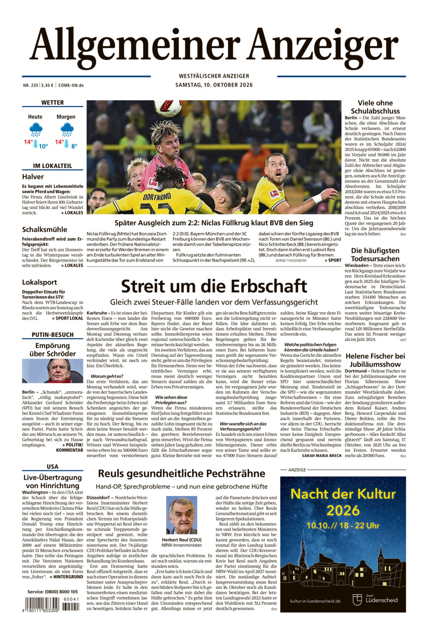 Allgemeiner Anzeiger vom Samstag, 10.10.2026