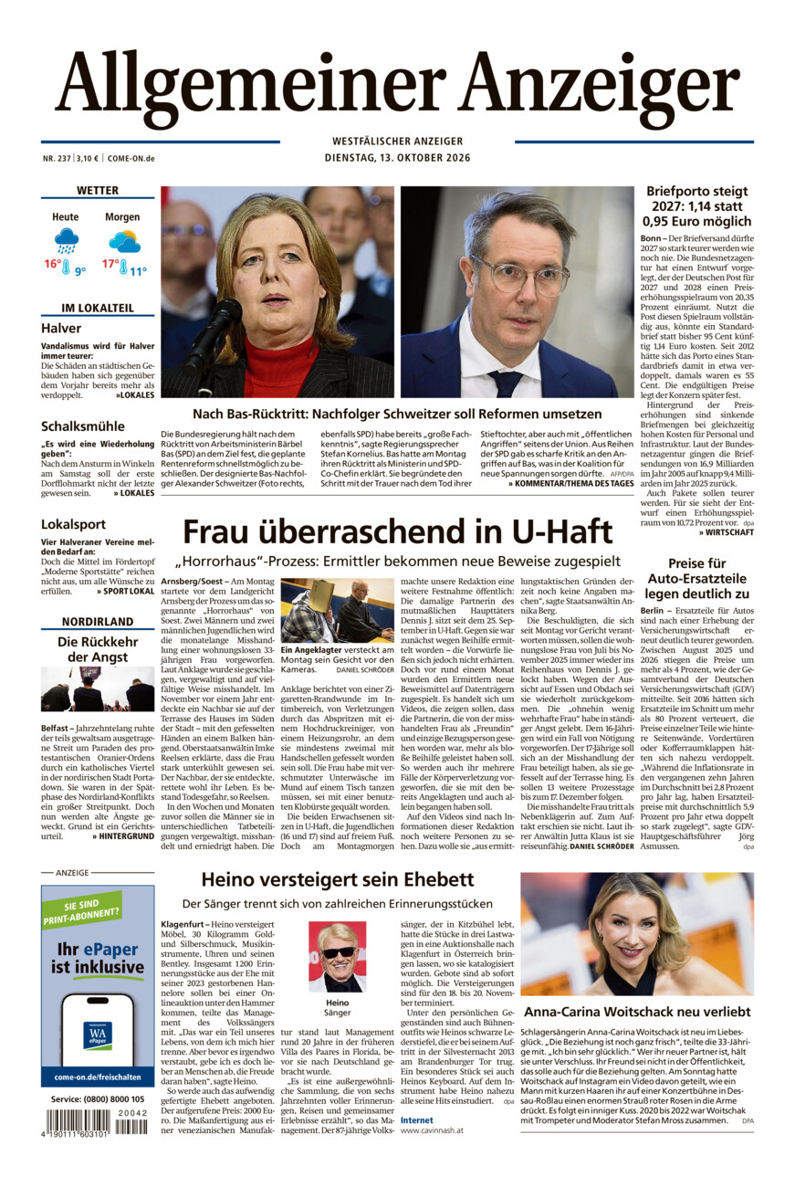 Allgemeiner Anzeiger vom Dienstag, 13.10.2026