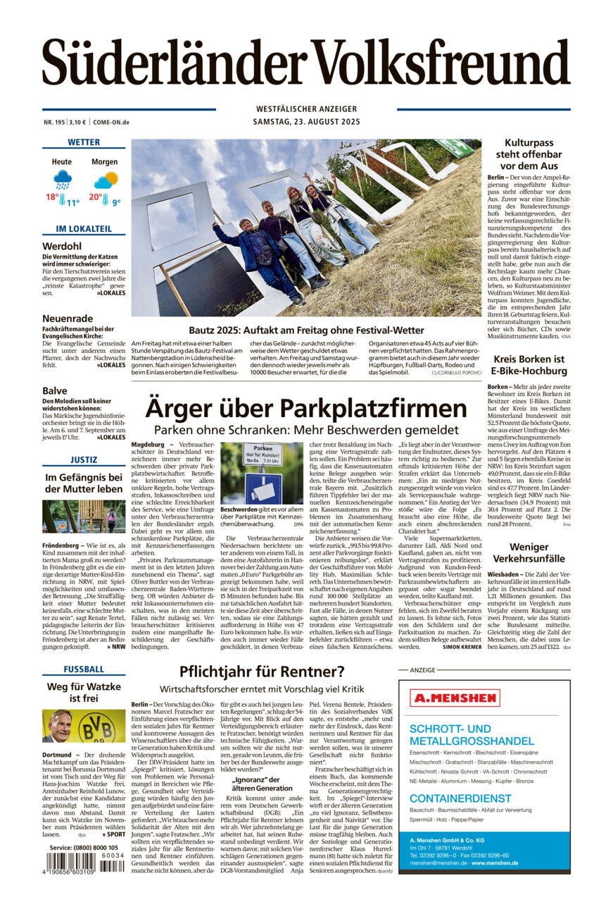Süderländer Volksfreund vom Samstag, 23.08.2025