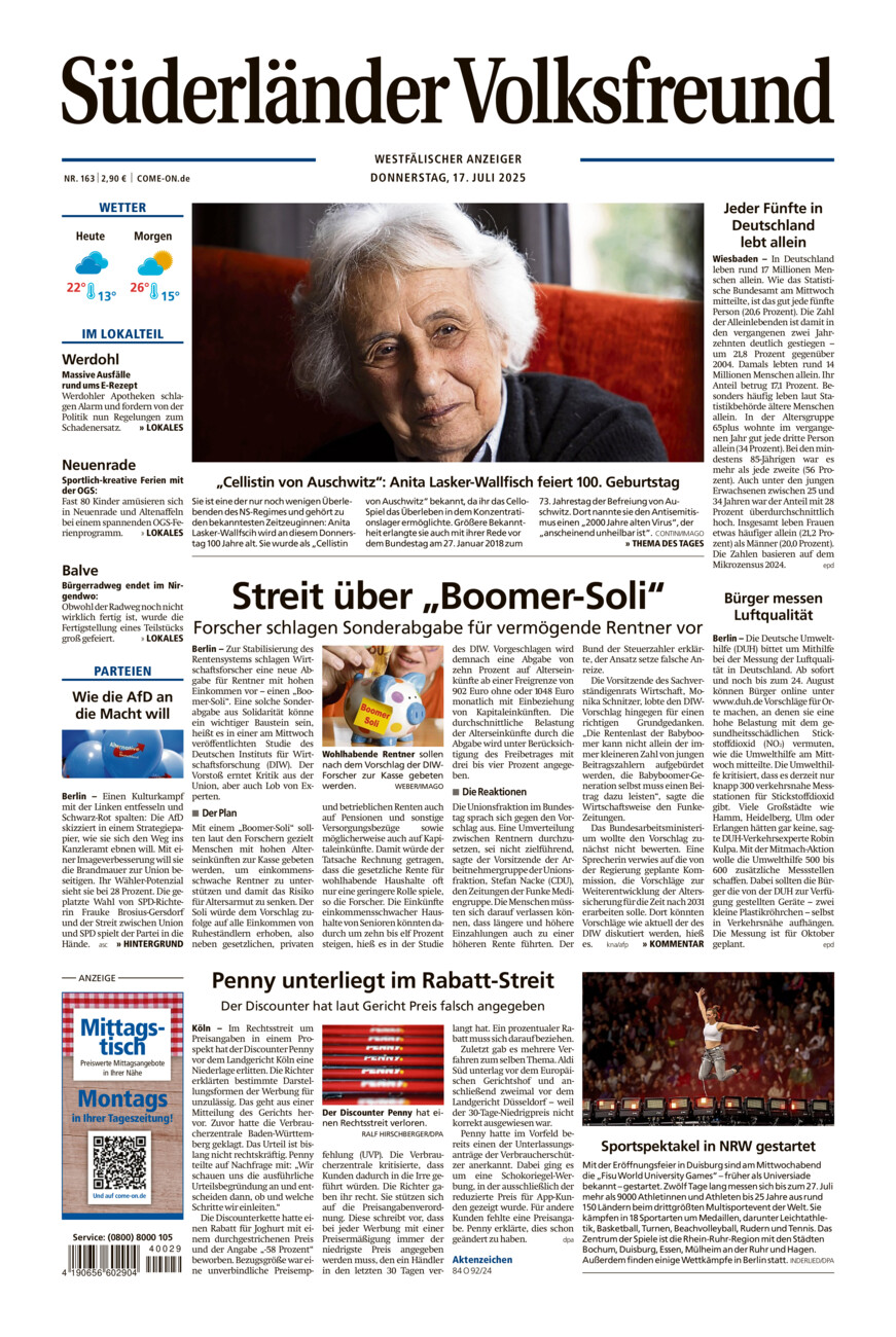 Süderländer Volksfreund vom Donnerstag, 17.07.2025