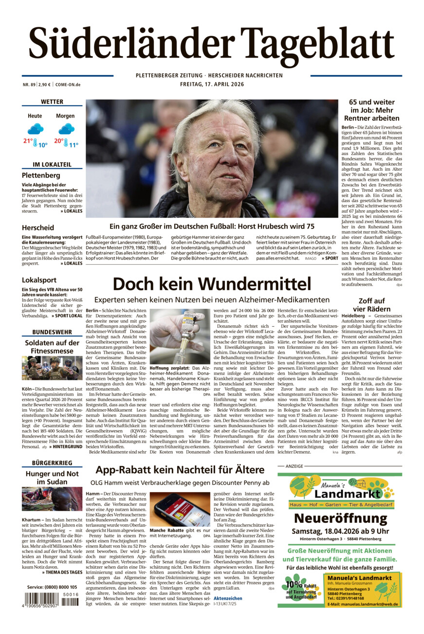 Süderländer Tageblatt vom Freitag, 17.04.2026
