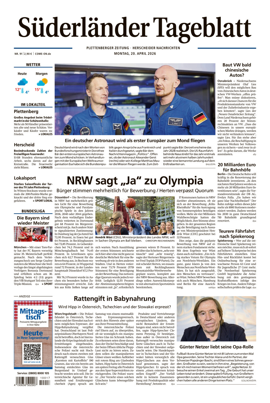 Süderländer Tageblatt vom Montag, 20.04.2026