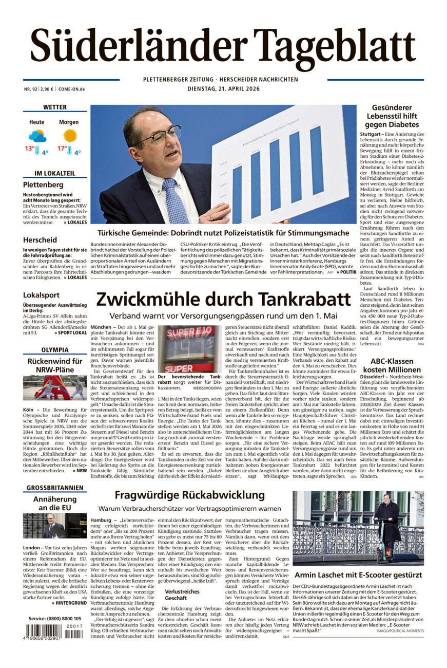 Süderländer Tageblatt vom Dienstag, 21.04.2026