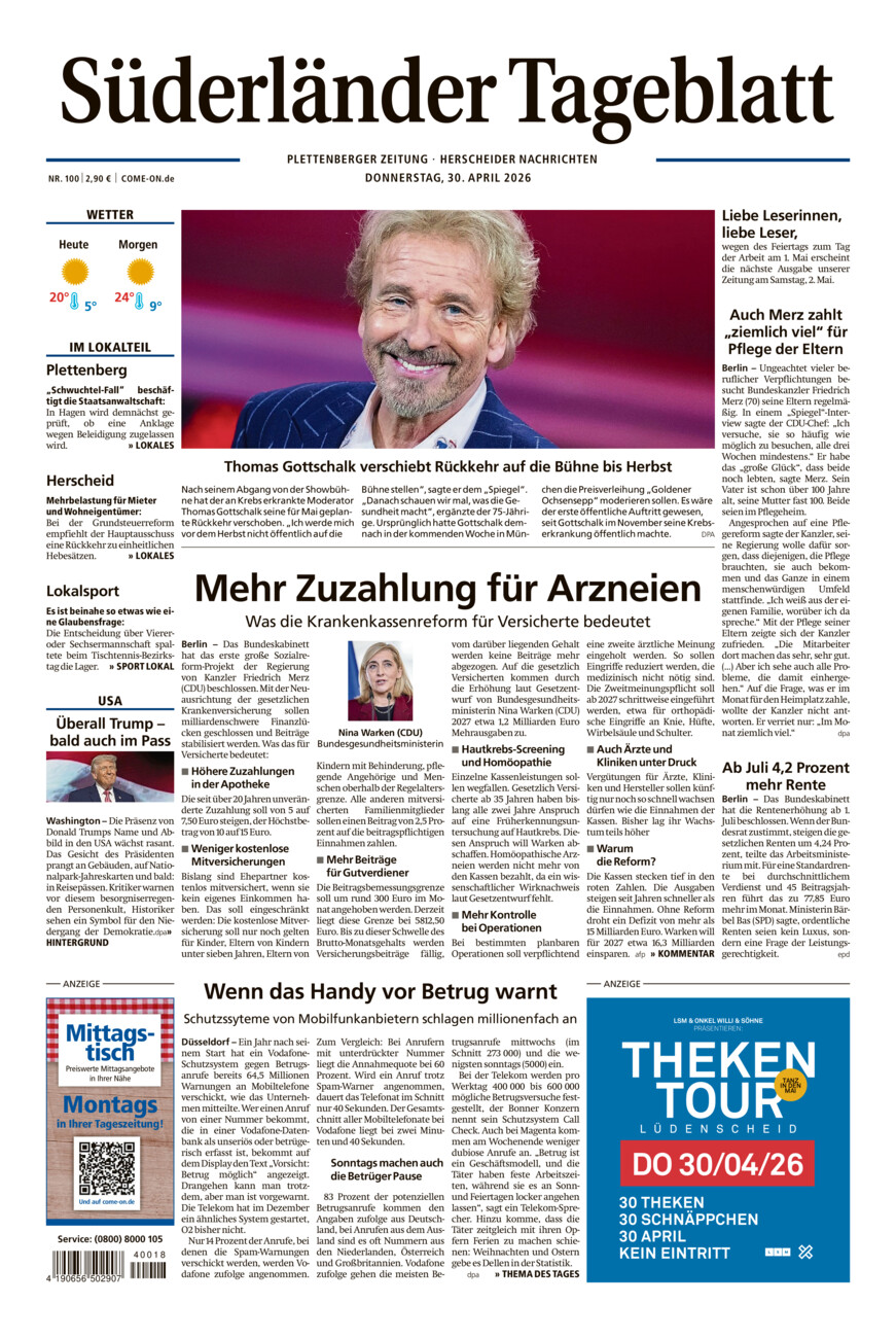 Süderländer Tageblatt vom Donnerstag, 30.04.2026