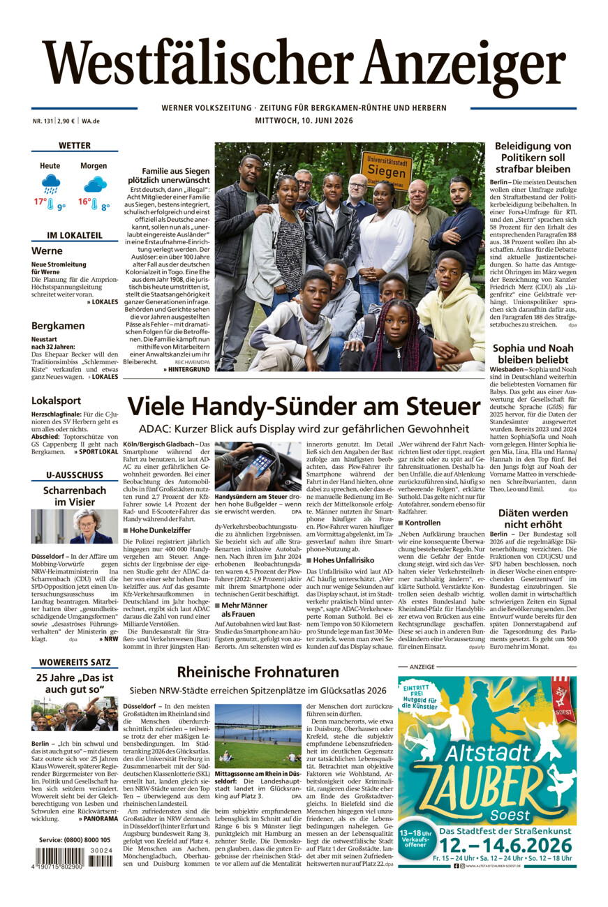 Westfälischer Anzeiger Werne vom Mittwoch, 10.06.2026