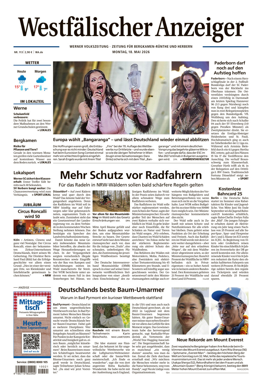 Westfälischer Anzeiger Werne vom Montag, 18.05.2026