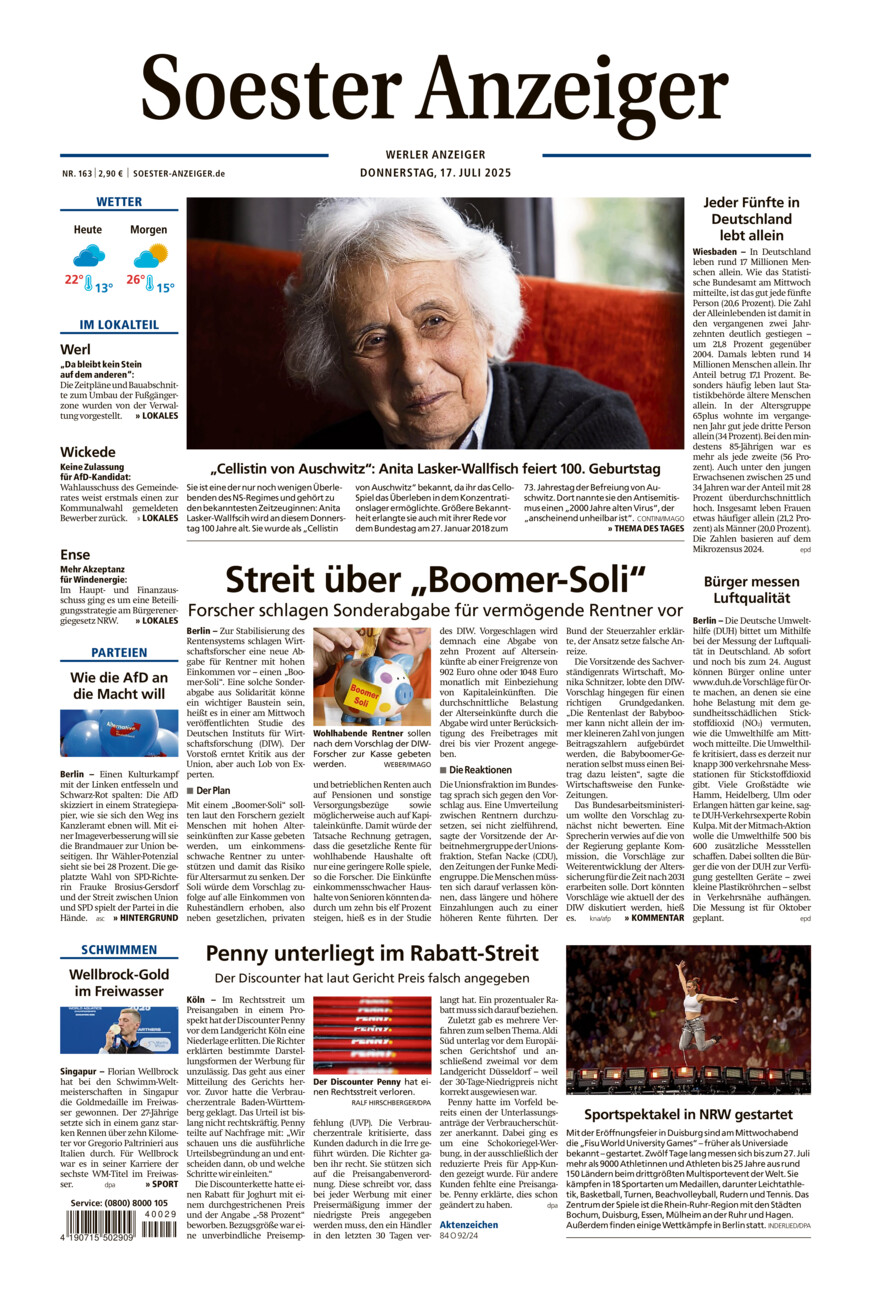 Soester Anzeiger Werl vom Donnerstag, 17.07.2025
