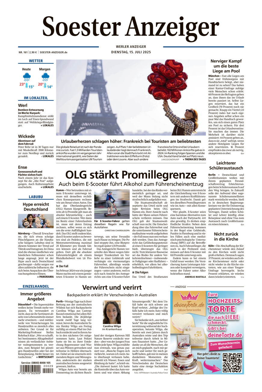 Soester Anzeiger Werl vom Dienstag, 15.07.2025