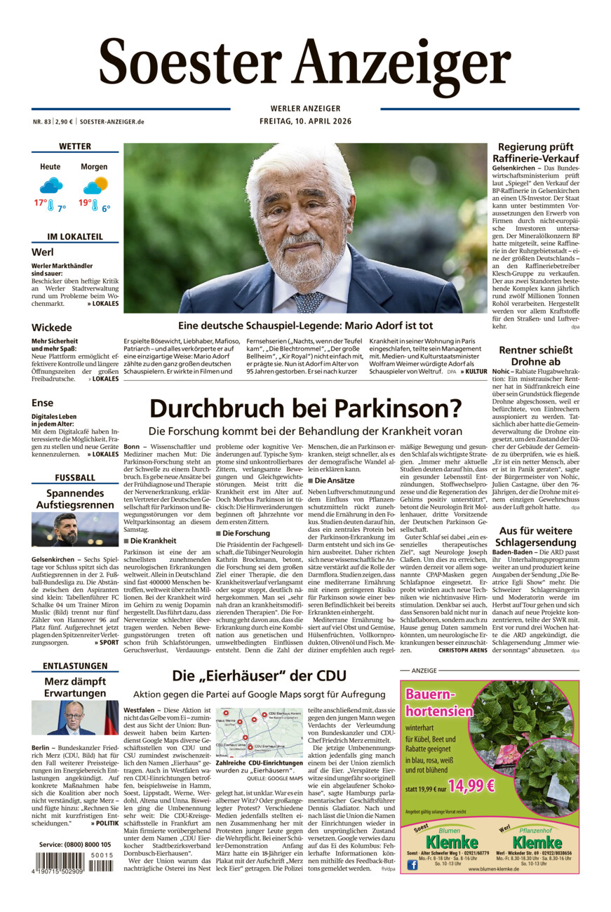 Soester Anzeiger Werl vom Freitag, 10.04.2026