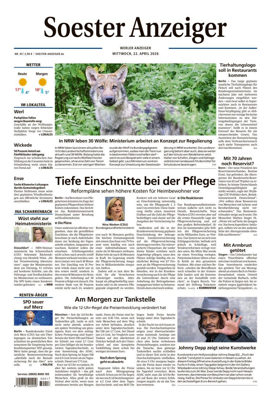 Soester Anzeiger Werl vom Mittwoch, 22.04.2026