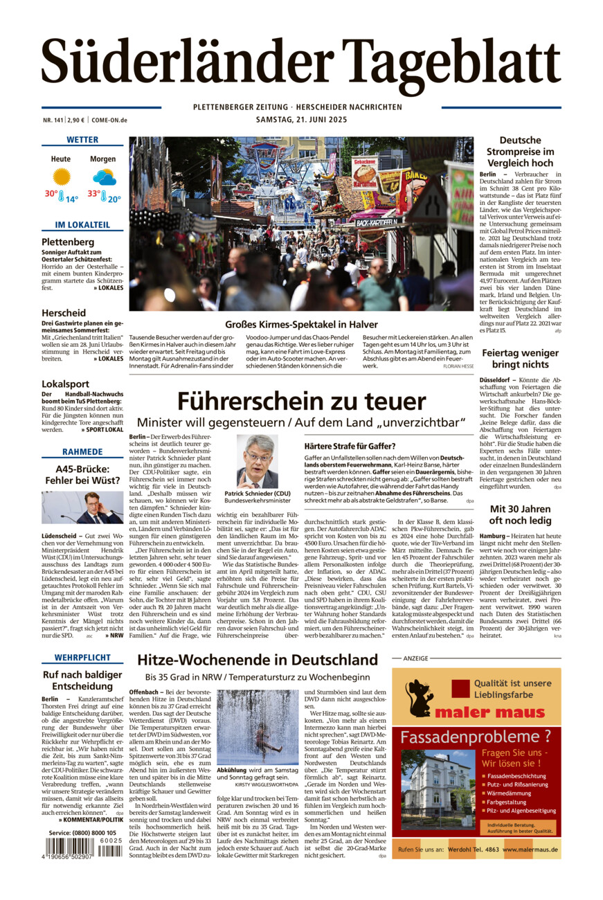 Süderländer Tageblatt vom Samstag, 21.06.2025