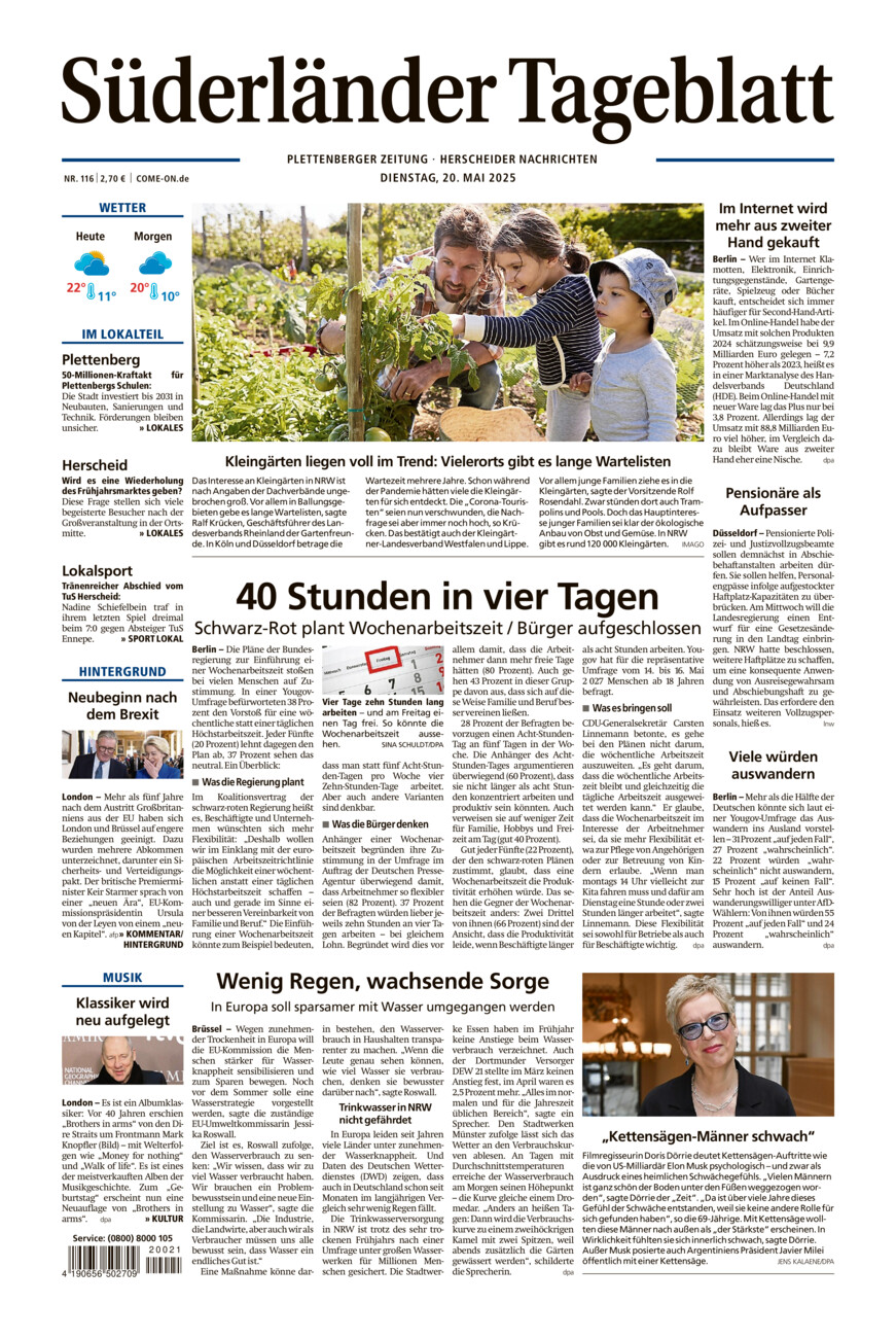 Süderländer Tageblatt vom Dienstag, 20.05.2025