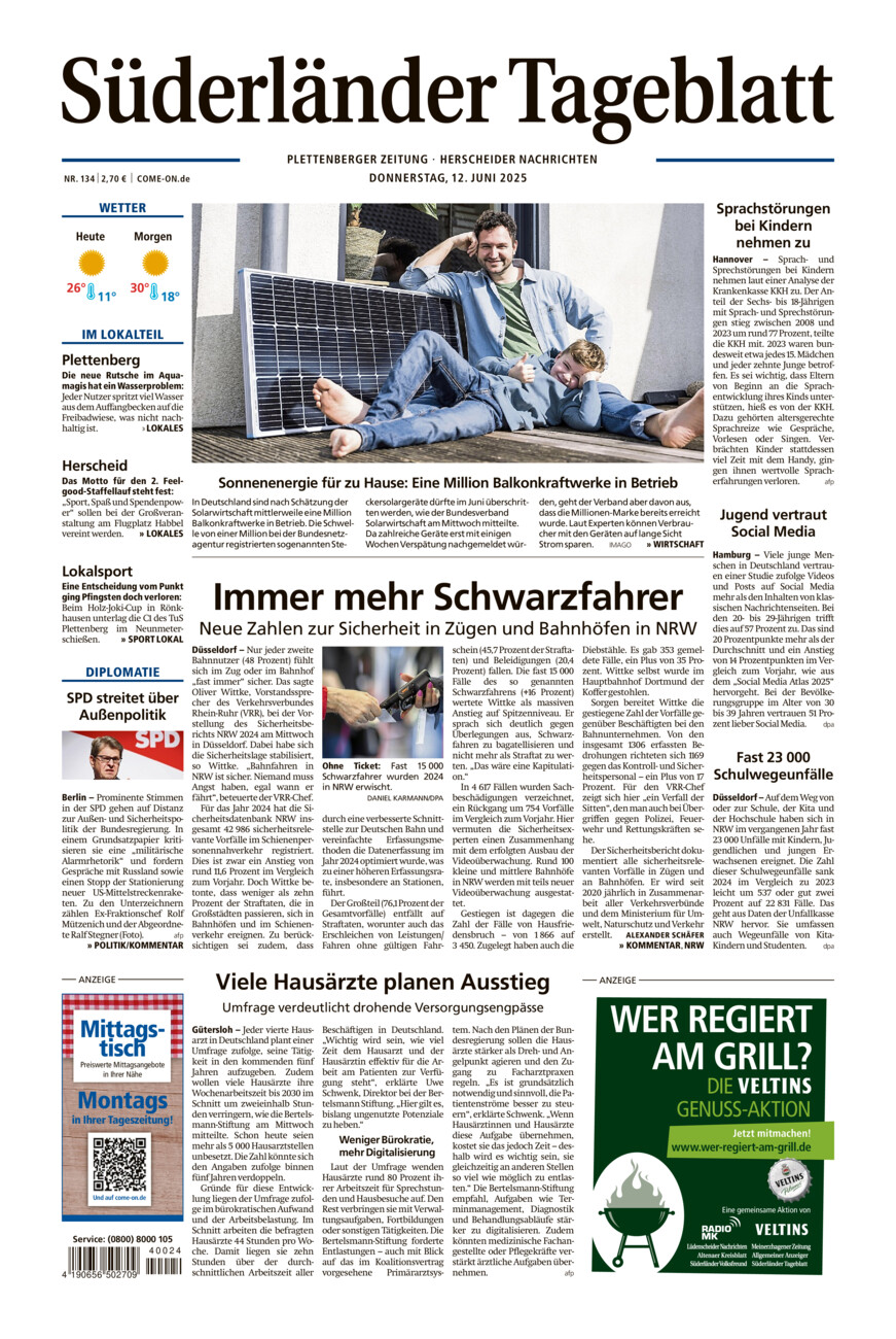 Süderländer Tageblatt vom Donnerstag, 12.06.2025