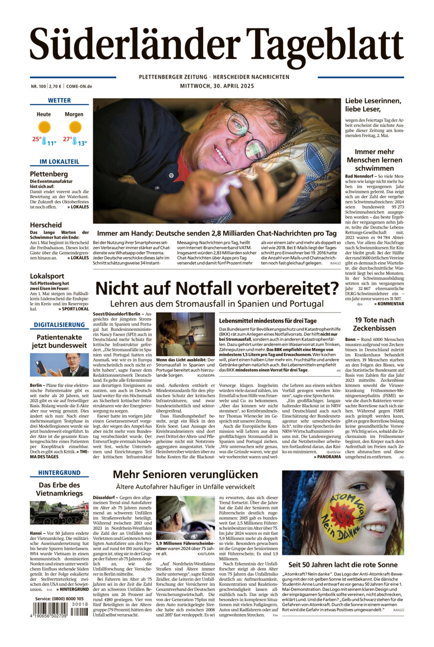 Süderländer Tageblatt vom Mittwoch, 30.04.2025