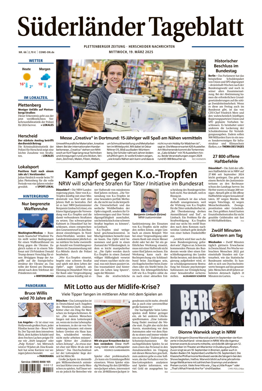 Süderländer Tageblatt vom Mittwoch, 19.03.2025