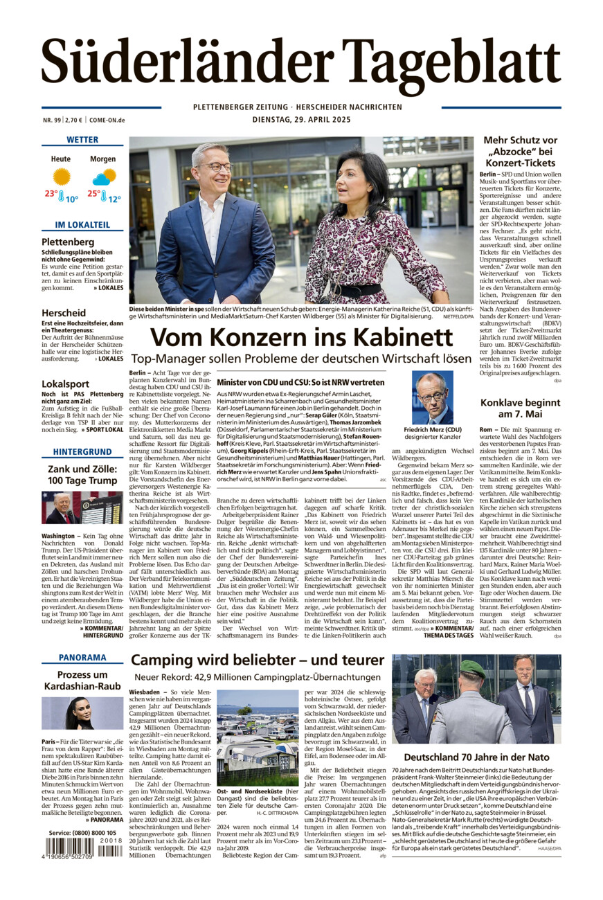 Süderländer Tageblatt vom Dienstag, 29.04.2025