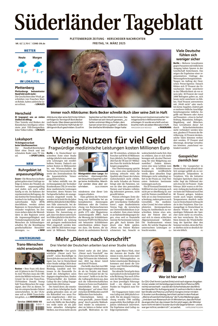 Süderländer Tageblatt vom Freitag, 14.03.2025