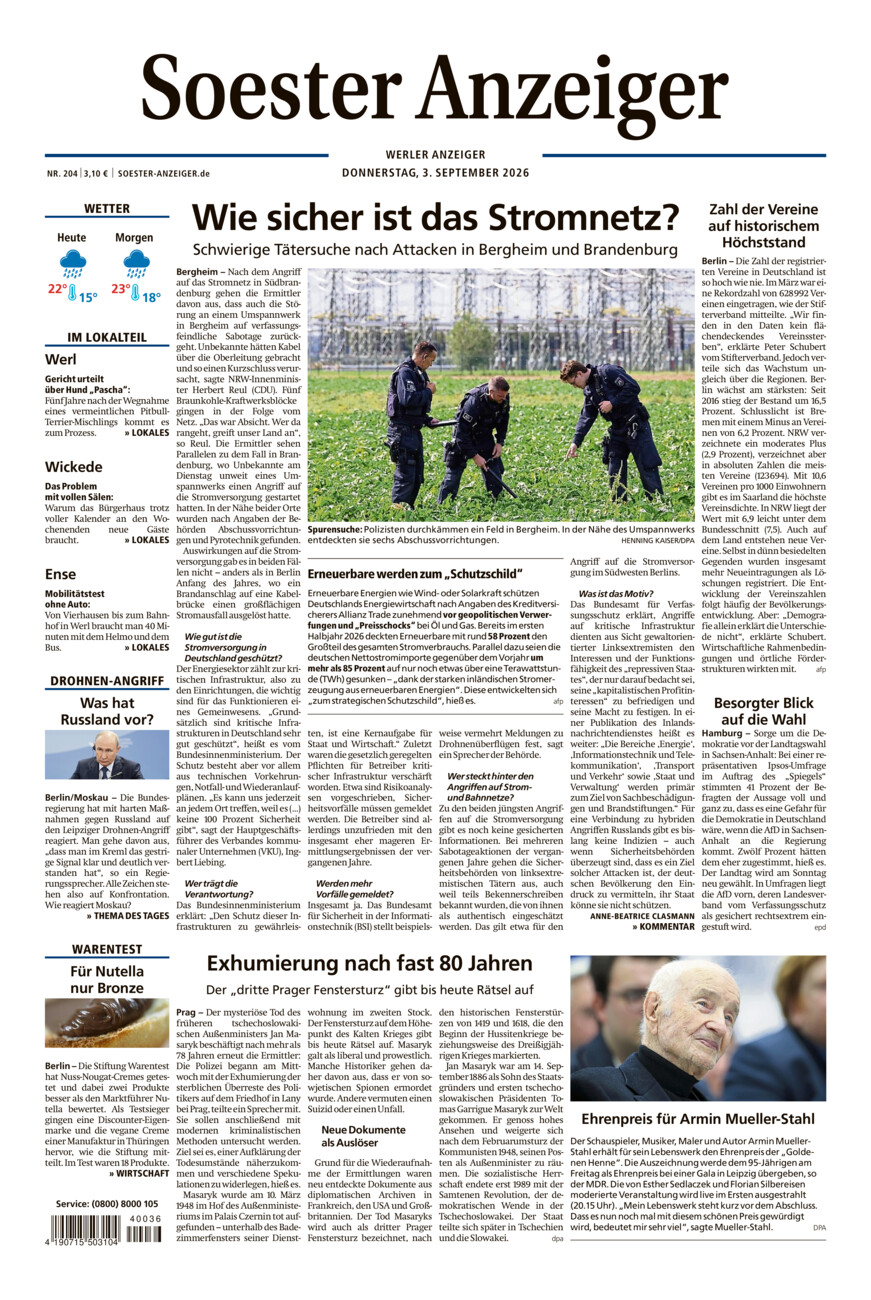 Soester Anzeiger Werl vom Donnerstag, 03.09.2026