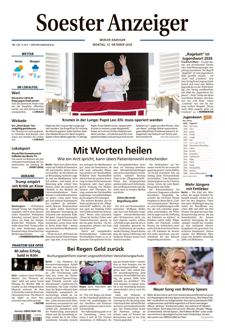 Soester Anzeiger Werl vom Montag, 12.10.2026