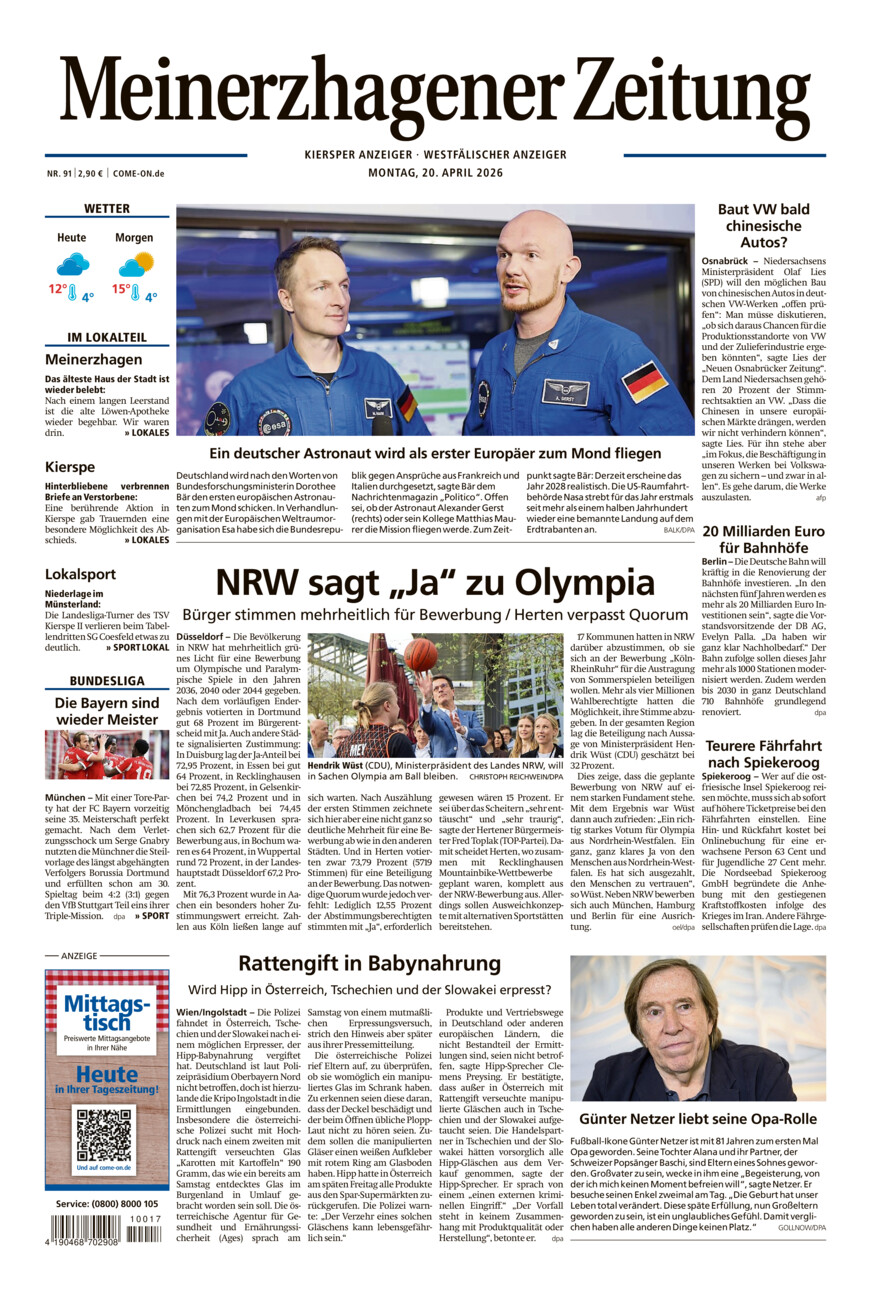 Meinerzhagener Zeitung vom Montag, 20.04.2026