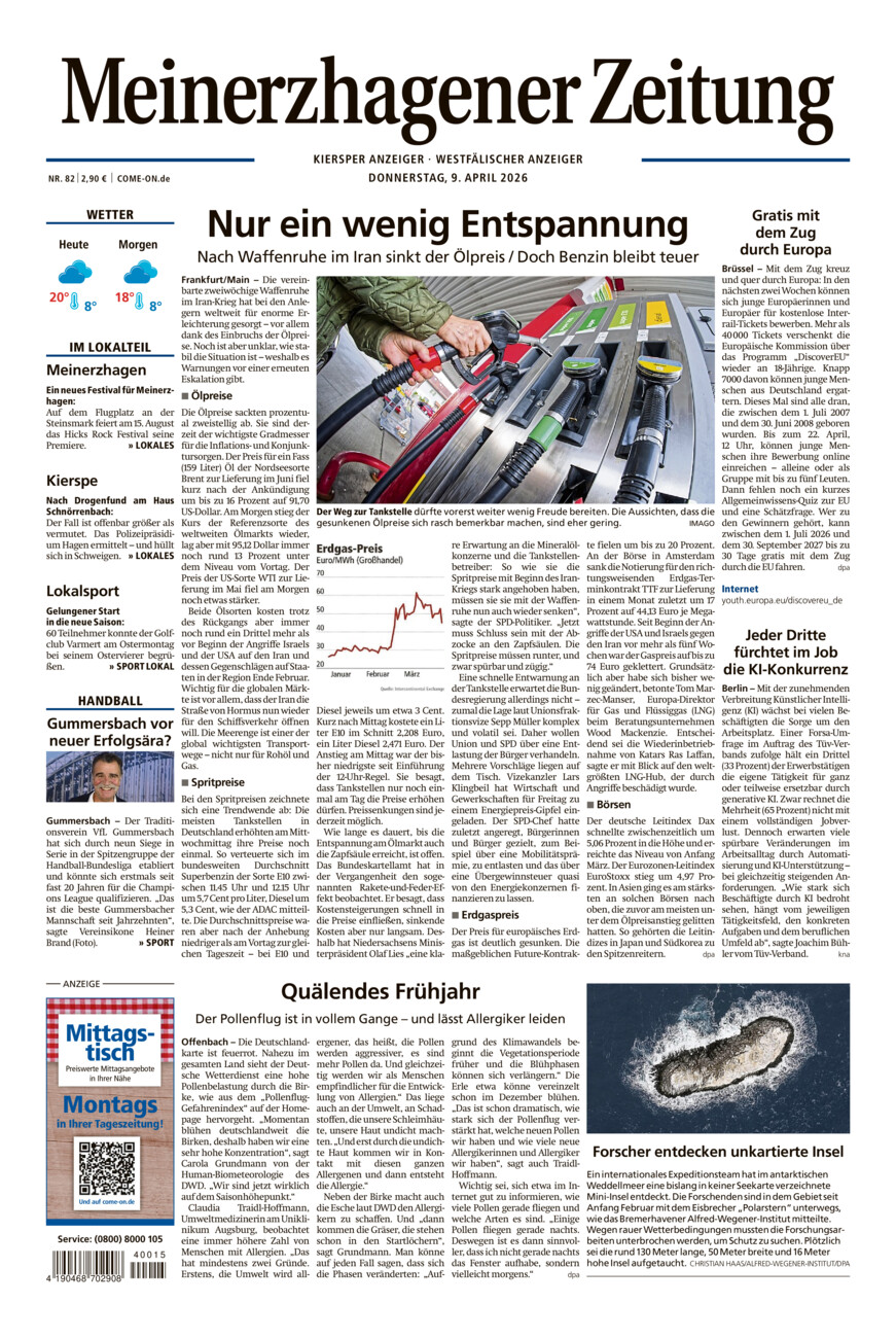 Meinerzhagener Zeitung vom Donnerstag, 09.04.2026