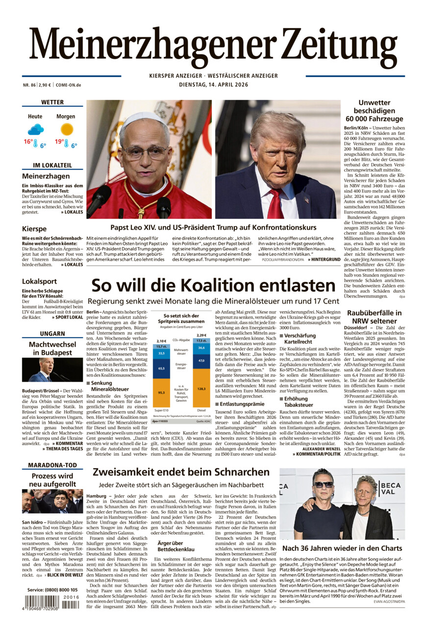 Meinerzhagener Zeitung vom Dienstag, 14.04.2026