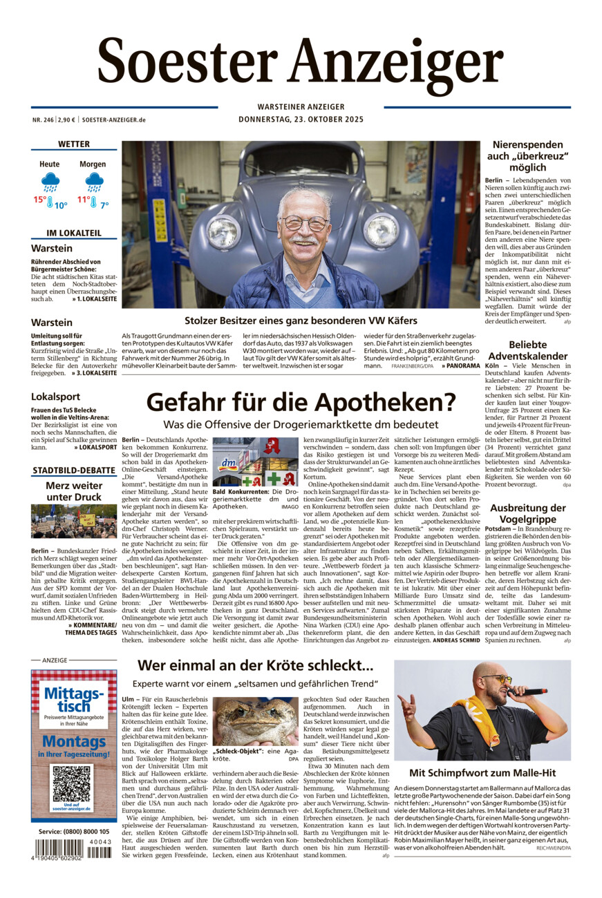 Soester Anzeiger Warstein vom Donnerstag, 23.10.2025