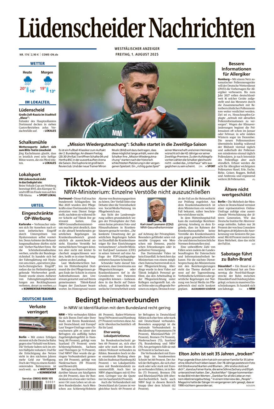 Lüdenscheider Nachrichten vom Freitag, 01.08.2025