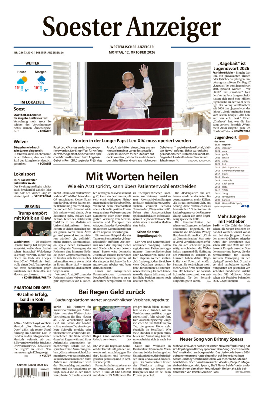 Soester Anzeiger vom Montag, 12.10.2026