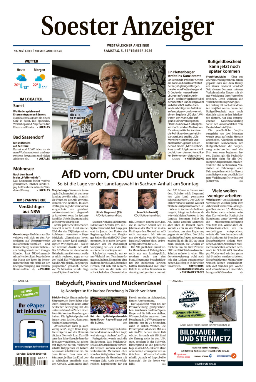 Soester Anzeiger vom Samstag, 05.09.2026